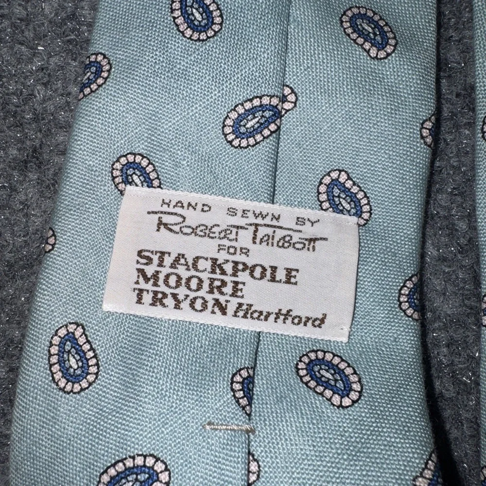 Robert Talbott Hand Sewn Finest Linen Tie Light Blue Medallion Made In USA